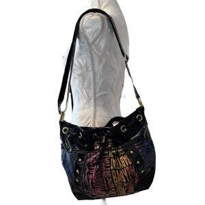 Vintage Y2K BabyPhat Purse AOP Shoulder Bag Black Multi Color Written Logo
